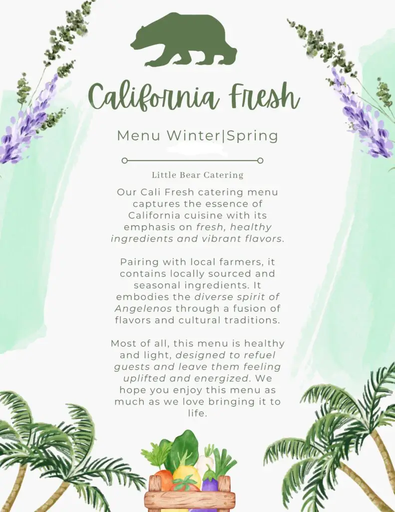 2025 Little Bear Catering Califresh Menu, p 1