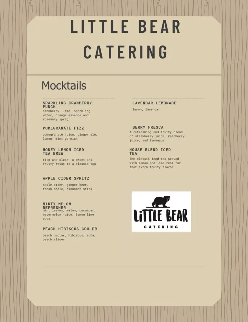 Little Bear Catering Sparkling, Signature Mocktails