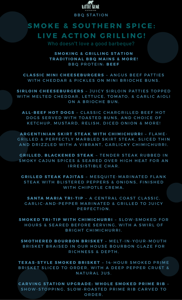 Little Bear Catering BBQ Mains Bites Menu, Beef, p 1, 2025