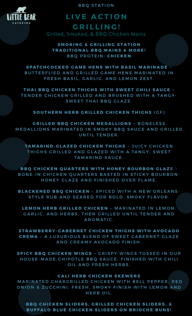 Little Bear Catering BBQ Mains Bites Menu, Chicken, p 3, 2025