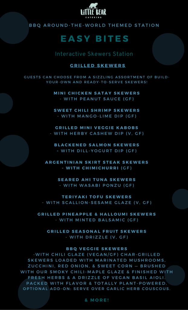 Little Bear Catering BBQ Mains Easy Bites Menu, p 6, 2025